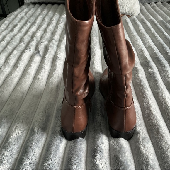 Brown Faux Leather Women's Boots - Picture 2 of 6